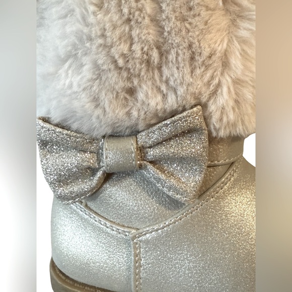 Rachel Shoes NWT Girls Size 10M Candice Taupe Sparkle Taupe Faux Fur Bow Boots - Picture 3 of 6